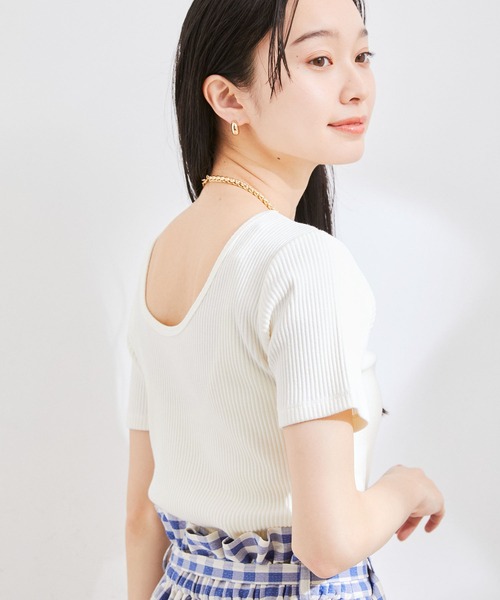 VIS（ビス）の「【洗える】【前後2WAY】テレコ半袖プルオーバー（Tシャツ/カットソー・レディース・ブラック/ブラウン系その他/ブルー系その他5/ホワイト・FREE）」の2枚目の写真