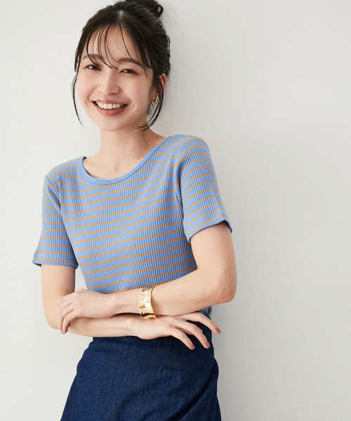 VIS（ビス）の「【洗える】【前後2WAY】テレコ半袖プルオーバー（Tシャツ/カットソー・レディース・ブラック/ブラウン系その他/ブルー系その他5/ホワイト・FREE）」の4枚目の写真