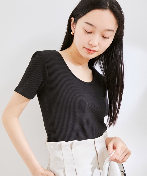 VIS（ビス）の「【洗える】【前後2WAY】テレコ半袖プルオーバー（Tシャツ/カットソー・レディース・ブラック/ブラウン系その他/ブルー系その他5/ホワイト・FREE）」の7枚目の写真