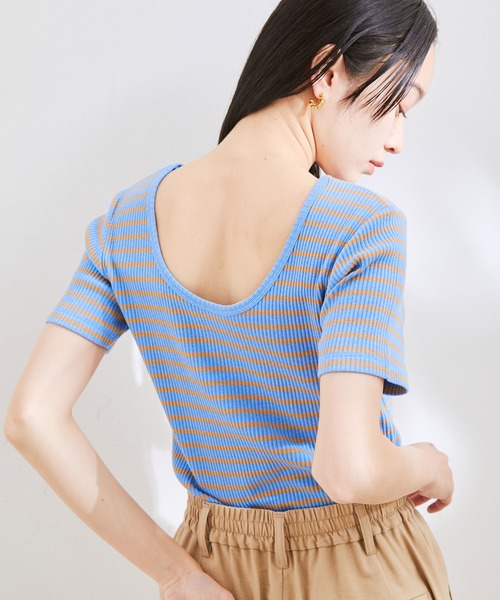 VIS（ビス）の「【洗える】【前後2WAY】テレコ半袖プルオーバー（Tシャツ/カットソー・レディース・ブラック/ブラウン系その他/ブルー系その他5/ホワイト・FREE）」の14枚目の写真