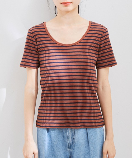 VIS（ビス）の「【洗える】【前後2WAY】テレコ半袖プルオーバー（Tシャツ/カットソー・レディース・ブラック/ブラウン系その他/ブルー系その他5/ホワイト・FREE）」の19枚目の写真