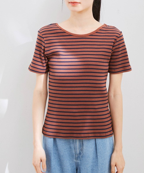 VIS（ビス）の「【洗える】【前後2WAY】テレコ半袖プルオーバー（Tシャツ/カットソー・レディース・ブラック/ブラウン系その他/ブルー系その他5/ホワイト・FREE）」の20枚目の写真