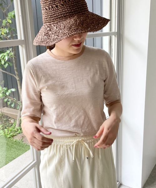 LOWRYS FARM（ローリーズファーム）の「シアーボーダーＴシャツ５Ｓ　195483（Tシャツ/カットソー・レディース・ホワイト/ブルー/ブラウン/ブラック・FREE）」の11枚目の写真