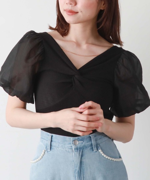 archives(アルシーヴ)の「2wayチェーンツイストドッキングニット(Tシャツ/カットソー・レディース・ブラック/オレンジ/オフホワイト・MEDIUM)」の2枚目の写真