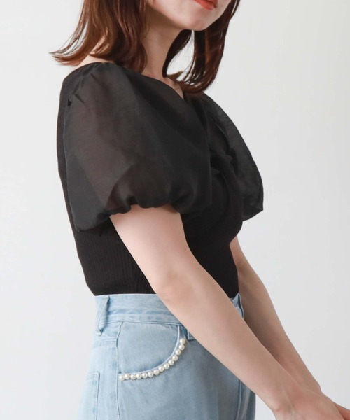 archives(アルシーヴ)の「2wayチェーンツイストドッキングニット(Tシャツ/カットソー・レディース・ブラック/オレンジ/オフホワイト・MEDIUM)」の7枚目の写真