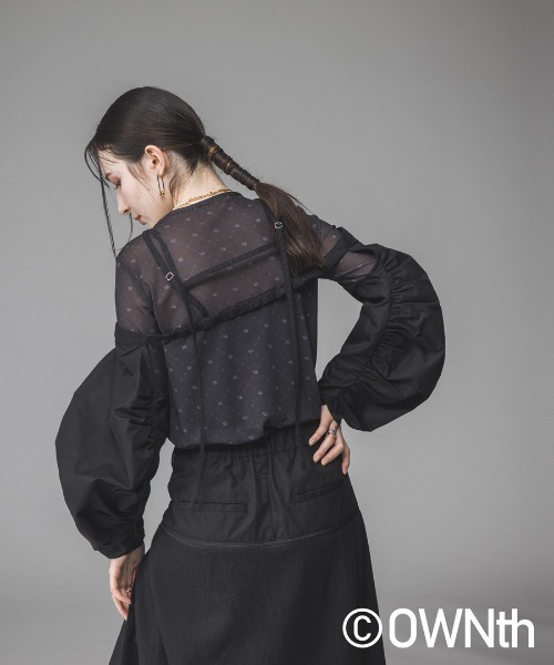 OWNth(オンス)の「モノグラムシアーメッシュトップス(Tシャツ/カットソー・レディース・ブラック/グレー系その他/グリーン/ブルー・FREE)」の5枚目の写真