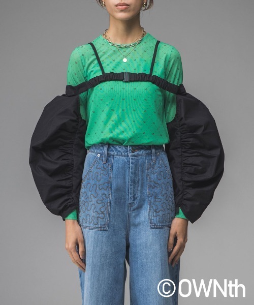 OWNth(オンス)の「モノグラムシアーメッシュトップス(Tシャツ/カットソー・レディース・ブラック/グレー系その他/グリーン/ブルー・FREE)」の6枚目の写真