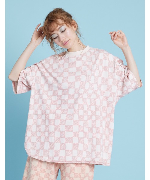 Little sunny bite（リトルサニーバイト）の「Checker big tee（Tシャツ/カットソー・レディース・ブラック/ピンク/グリーン・SMALL/MEDIUM）」の3枚目の写真