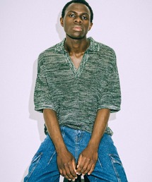 euan. | euan. メッシュ 透かし編み スキッパーニットポロシャツ(ポロシャツ)