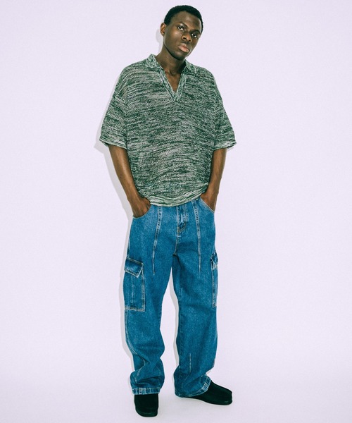 euan.（ユアン）の「euan.  メッシュ 透かし編み スキッパーニットポロシャツ（ポロシャツ・メンズ・ダークグリーン/ブラック・M/L）」の10枚目の写真