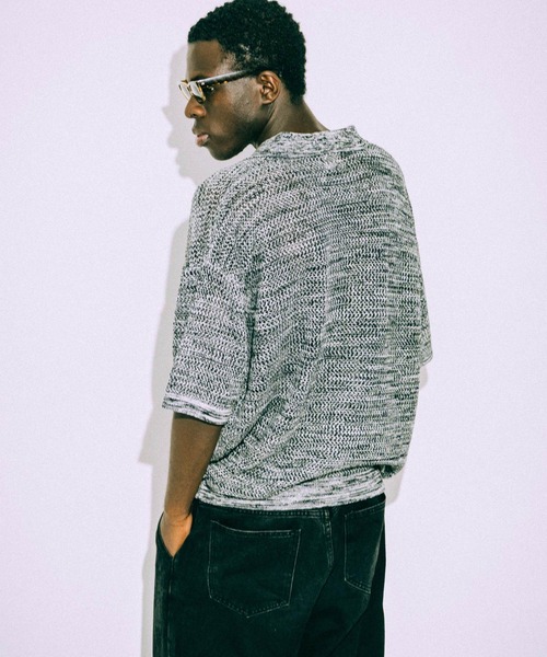 euan.（ユアン）の「euan.  メッシュ 透かし編み スキッパーニットポロシャツ（ポロシャツ・メンズ・ダークグリーン/ブラック・M/L）」の19枚目の写真