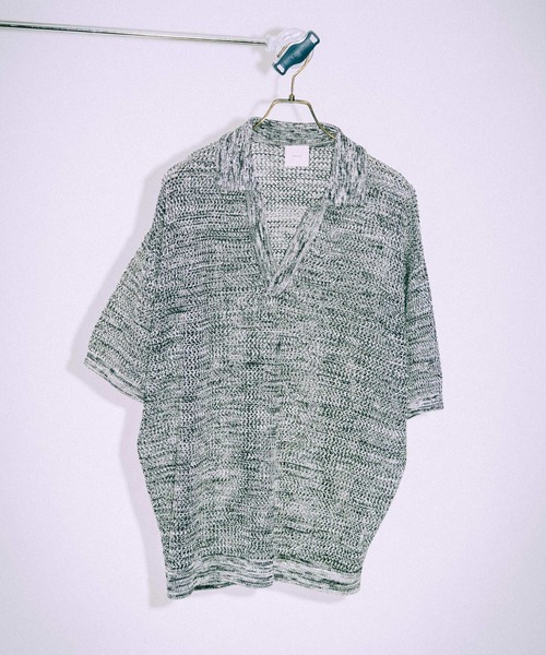 euan.（ユアン）の「euan.  メッシュ 透かし編み スキッパーニットポロシャツ（ポロシャツ・メンズ・ダークグリーン/ブラック・M/L）」の12枚目の写真