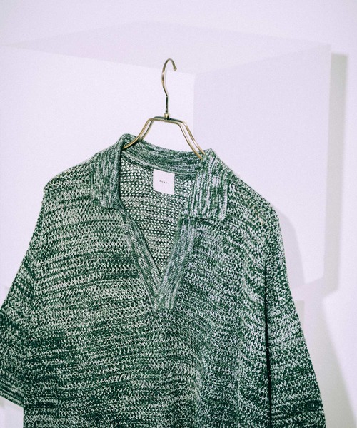 euan.（ユアン）の「euan.  メッシュ 透かし編み スキッパーニットポロシャツ（ポロシャツ・メンズ・ダークグリーン/ブラック・M/L）」の16枚目の写真