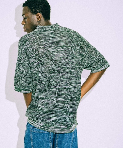 euan.（ユアン）の「euan.  メッシュ 透かし編み スキッパーニットポロシャツ（ポロシャツ・メンズ・ダークグリーン/ブラック・M/L）」の13枚目の写真