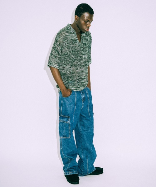 euan.（ユアン）の「euan.  メッシュ 透かし編み スキッパーニットポロシャツ（ポロシャツ・メンズ・ダークグリーン/ブラック・M/L）」の7枚目の写真