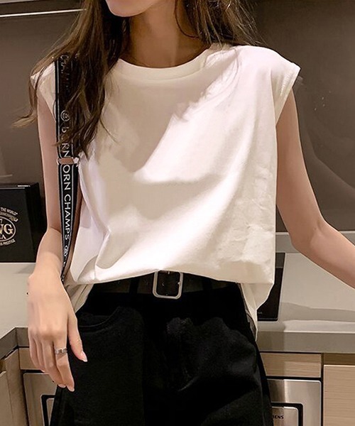 gossip!ロサンゼルス(ゴシップロサンゼルス)の「YUGA ルーズシルエット ノースリーブトップス(Tシャツ/カットソー・レディース・ブラック/ブラウン/ホワイト・FREE)」の12枚目の写真