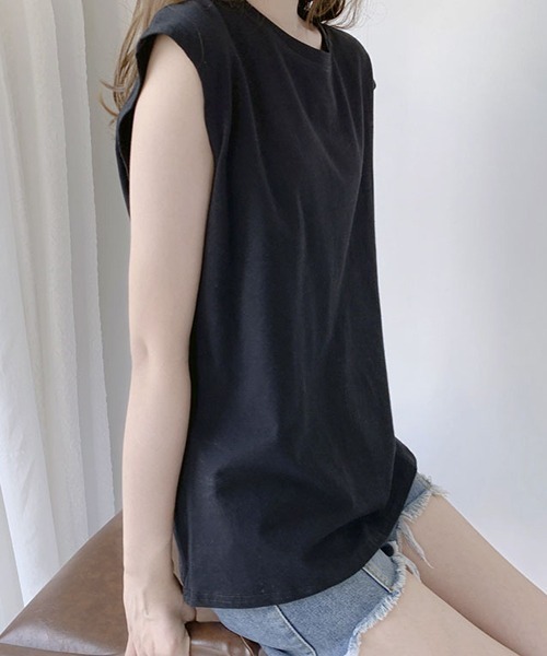 gossip!ロサンゼルス(ゴシップロサンゼルス)の「YUGA ルーズシルエット ノースリーブトップス(Tシャツ/カットソー・レディース・ブラック/ブラウン/ホワイト・FREE)」の9枚目の写真