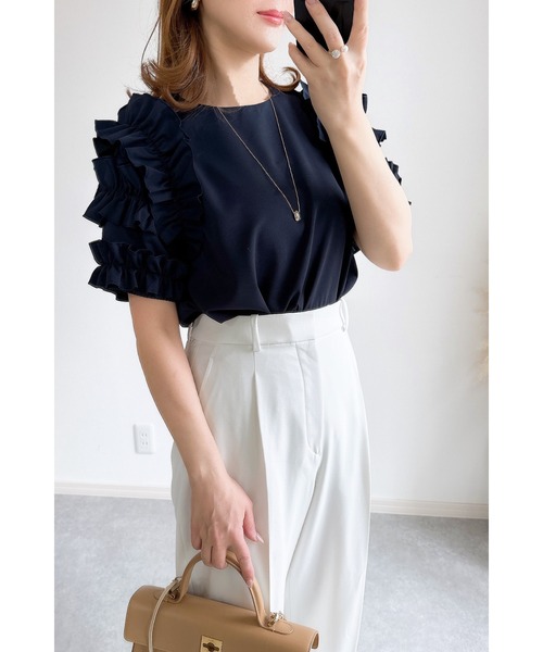 Sono クルーフリルスリーブカットソー新品タグ付 新品 OPAQUE CLIP フリルスリーブ カットソー 半袖 Tシャツ
