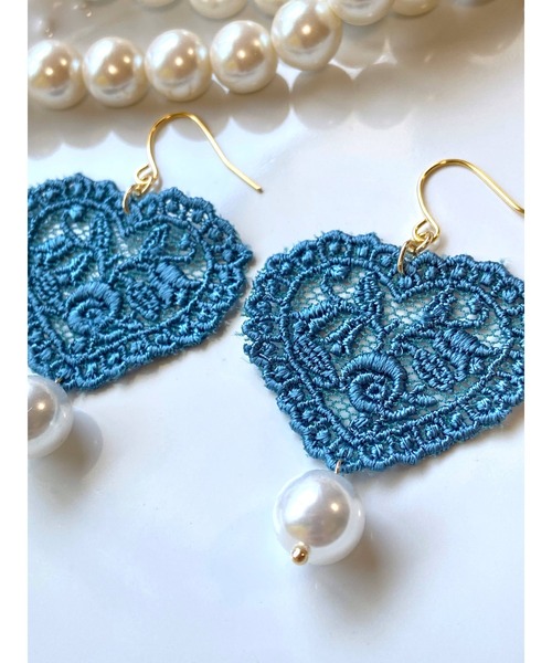 tone(トーン)の「【MUURABBTI】ハートのレースとパールピアス(MA)(ピアス(両耳用)・レディース・ベージュ/ブラウン/ブルー・FREE)」の7枚目の写真
