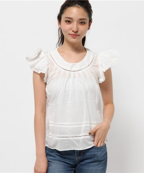 mystic（ミスティック）の「レース使いブラウス（シャツ/ブラウス・レディース・ブルー/ネイビー/ピンク/オフホワイト・ﾌﾘ-）」の2枚目の写真