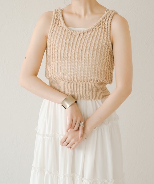 Ambre Neige（アンブルネージュ）の「メッシュ編みタンクニット／【WEB/EC限定商品】（タンクトップ・レディース・ベージュ/アイボリー・FREE）」の13枚目の写真