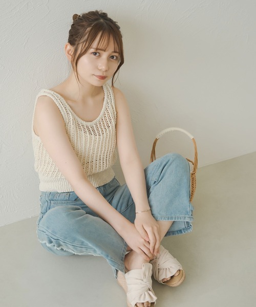 Ambre Neige（アンブルネージュ）の「メッシュ編みタンクニット／【WEB/EC限定商品】（タンクトップ・レディース・ベージュ/アイボリー・FREE）」の9枚目の写真