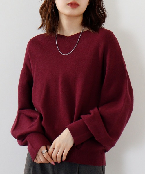 hunch(ハンチ)の「hunch 静電気防止総針12G 2WAYぽわんスリーブニット(ニット/セーター・レディース・チャコール/グレイッシュベージュ/レッドパープル/ブラック・FREE)」の2枚目の写真