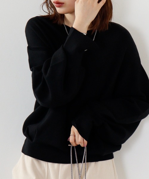 hunch(ハンチ)の「hunch 静電気防止総針12G 2WAYぽわんスリーブニット(ニット/セーター・レディース・チャコール/グレイッシュベージュ/レッドパープル/ブラック・FREE)」の14枚目の写真
