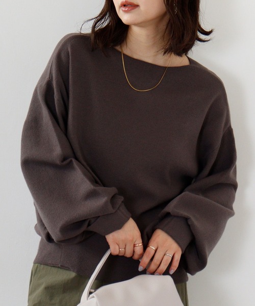 hunch(ハンチ)の「hunch 静電気防止総針12G 2WAYぽわんスリーブニット(ニット/セーター・レディース・チャコール/グレイッシュベージュ/レッドパープル/ブラック・FREE)」の12枚目の写真