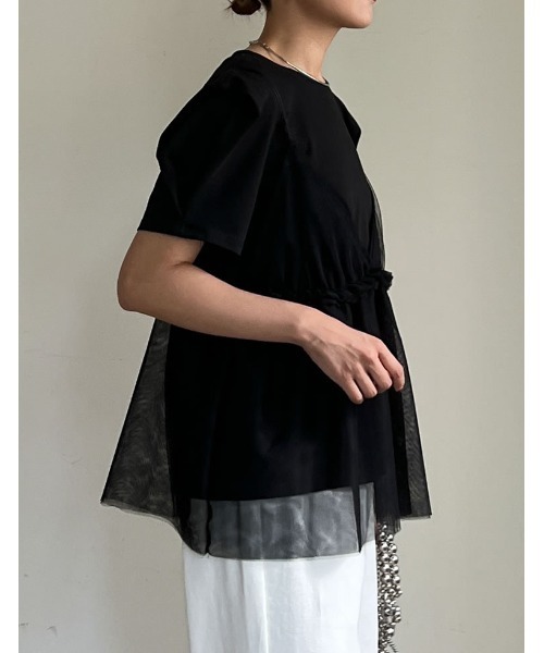 Re:EDIT（リエディ）の「[2点セット]チュールキャミソール×ショルダータックTシャツセット（Tシャツ/カットソー・レディース・ブラック×ブラック/ホワイト×ブラック・LARGE/MEDIUM）」の17枚目の写真