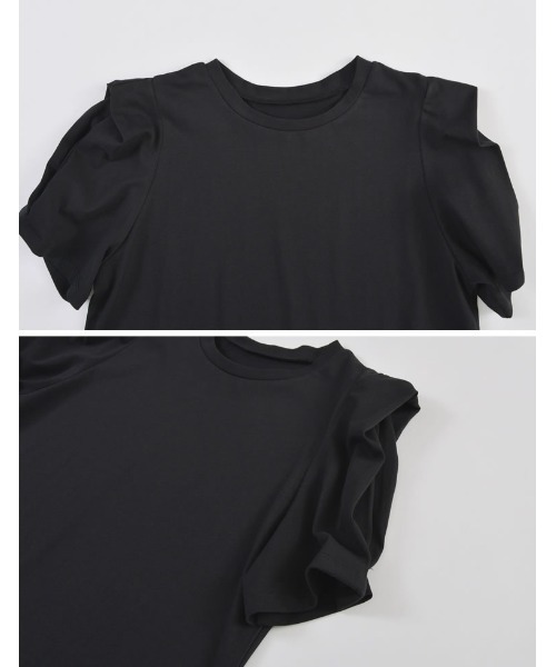 Re:EDIT（リエディ）の「[2点セット]チュールキャミソール×ショルダータックTシャツセット（Tシャツ/カットソー・レディース・ブラック×ブラック/ホワイト×ブラック・LARGE/MEDIUM）」の21枚目の写真