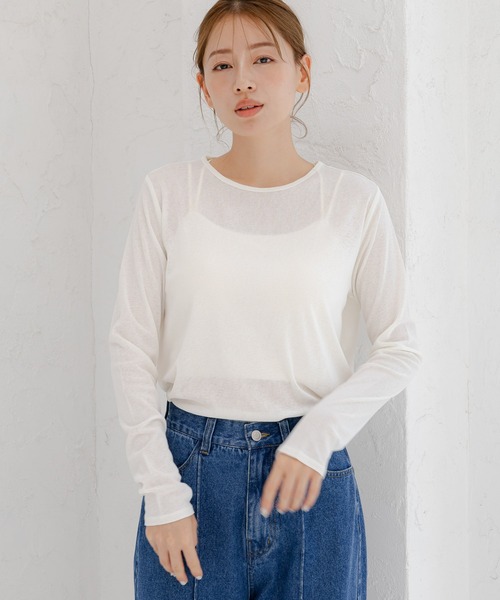 LAKOLE(ラコレ)の「シアー長袖T / 979702(Tシャツ/カットソー・レディース・ブラック/チャコール/ライトグレー/オフホワイト/ピンク/ブラウン/イエロー・SMALL/MEDIUM)」の2枚目の写真