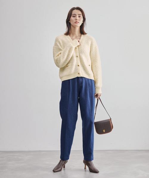 ROPE'（ロペ）の「ショート丈 Vネックニットカーディガン（ラメ混ファンシーヤーン/ベビーアルパカループパイル）（ニット/セーター・レディース・ホワイト/ブラック/サックスブルー・FREE）」の14枚目の写真