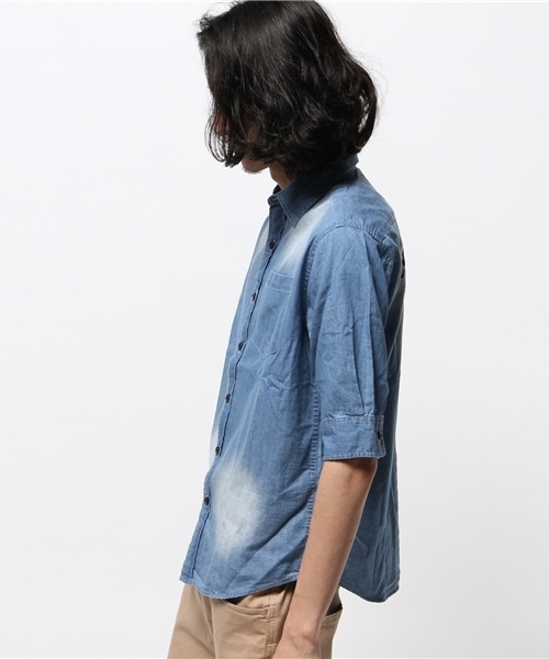 VENCEEXCHANGE（ヴァンスエクスチェンジ）の「デニムバック刺繍5分袖シャツ           （シャツ/ブラウス・メンズ・ブルー/ダークネイビー・MEDIUM/SMALL/LARGE）」の10枚目の写真