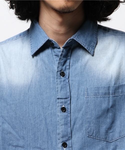 VENCEEXCHANGE（ヴァンスエクスチェンジ）の「デニムバック刺繍5分袖シャツ           （シャツ/ブラウス・メンズ・ブルー/ダークネイビー・MEDIUM/SMALL/LARGE）」の12枚目の写真