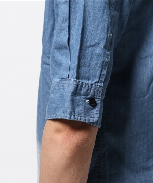 VENCEEXCHANGE（ヴァンスエクスチェンジ）の「デニムバック刺繍5分袖シャツ           （シャツ/ブラウス・メンズ・ブルー/ダークネイビー・MEDIUM/SMALL/LARGE）」の13枚目の写真