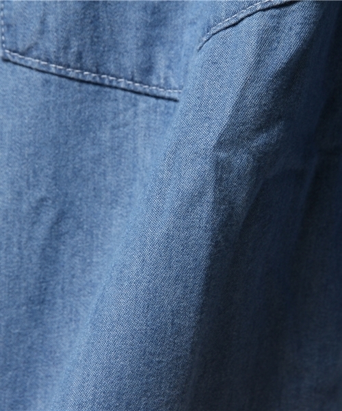 VENCEEXCHANGE（ヴァンスエクスチェンジ）の「デニムバック刺繍5分袖シャツ           （シャツ/ブラウス・メンズ・ブルー/ダークネイビー・MEDIUM/SMALL/LARGE）」の7枚目の写真
