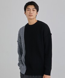 7GGアゼアミケーブルバイカラーニット