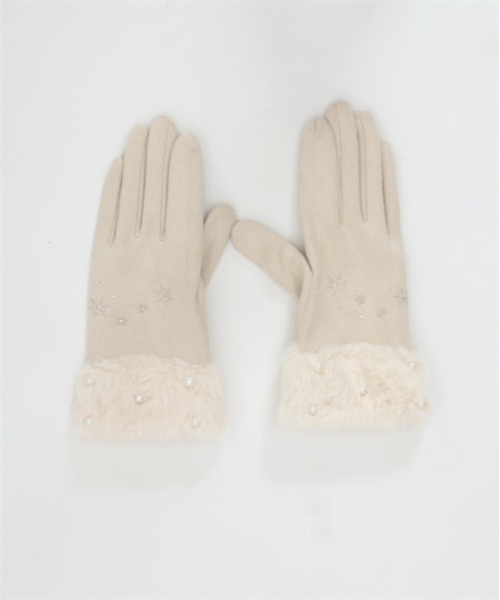 axes femme（アクシーズファム）の「雪刺繍×パールファー手袋（手袋・レディース・ブラック/ネイビー/キナリ・FREE）」の5枚目の写真