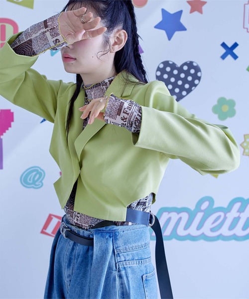 セール】サイドベルトカッティングショートジャケット