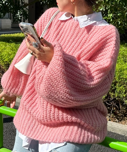 archives(アルシーヴ)の「〈Lid.〉Openwork Knit(ニット/セーター・レディース・オフホワイト/ピンク/グリーン/オレンジ・MEDIUM)」の3枚目の写真