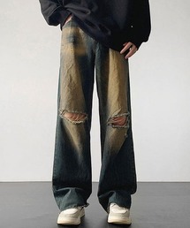 b347【monkey time】ダメージデニム　クラッシュ　ストレッチ　赤耳 Shoowtime（ショウタイム）の「ブラウンビンテージウォッシュ