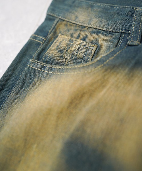 b347【monkey time】ダメージデニム　クラッシュ　ストレッチ　赤耳 Shoowtime（ショウタイム）の「ブラウンビンテージウォッシュ