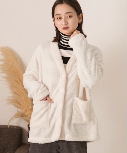セール】もこもこボア Vネックカーディガン（カーディガン/ボレロ