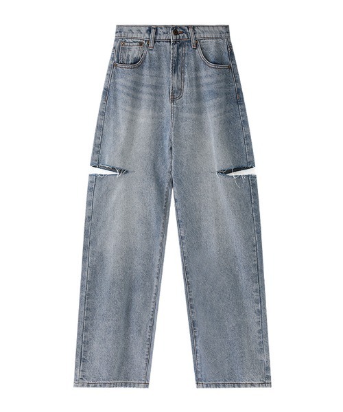 COCOMOMO（ココモモ）の「【5色×サイズ展開あり】 サイドカット ダメージ デニムパンツ ストレート デニム ワイドデニムパンツ カットアウト（デニムパンツ・レディース・ダークブルー/ブルー/ホワイト/グレー/ブラック・S/L/M/XL）」の17枚目の写真