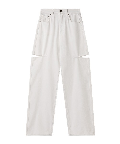 COCOMOMO（ココモモ）の「【5色×サイズ展開あり】 サイドカット ダメージ デニムパンツ ストレート デニム ワイドデニムパンツ カットアウト（デニムパンツ・レディース・ダークブルー/ブルー/ホワイト/グレー/ブラック・S/L/M/XL）」の15枚目の写真