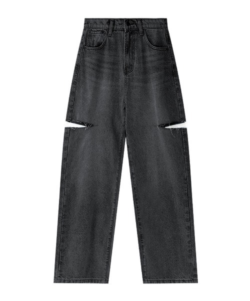 COCOMOMO（ココモモ）の「【5色×サイズ展開あり】 サイドカット ダメージ デニムパンツ ストレート デニム ワイドデニムパンツ カットアウト（デニムパンツ・レディース・ダークブルー/ブルー/ホワイト/グレー/ブラック・S/L/M/XL）」の16枚目の写真