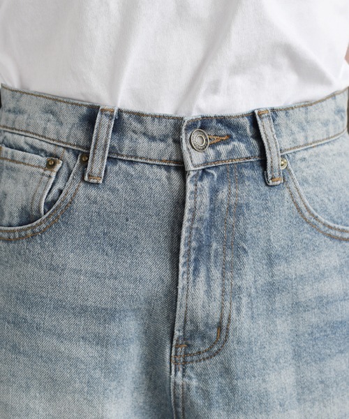 COCOMOMO（ココモモ）の「【5色×サイズ展開あり】 サイドカット ダメージ デニムパンツ ストレート デニム ワイドデニムパンツ カットアウト（デニムパンツ・レディース・ダークブルー/ブルー/ホワイト/グレー/ブラック・S/L/M/XL）」の14枚目の写真