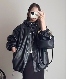 フェイクレザー フード付き ブルゾン