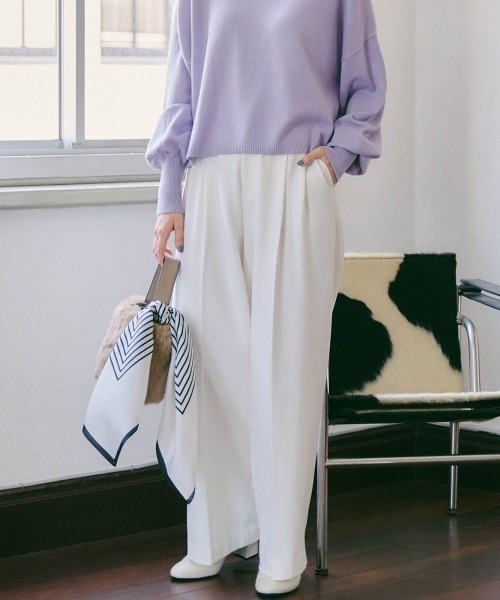 Droite lautreamont(ドロワットロートレアモン)の「コスミカルウォーム裏起毛2タックワイドパンツ≪洗濯機で洗える≫(スラックス・レディース・オフホワイト/パープル・M/S)」の4枚目の写真